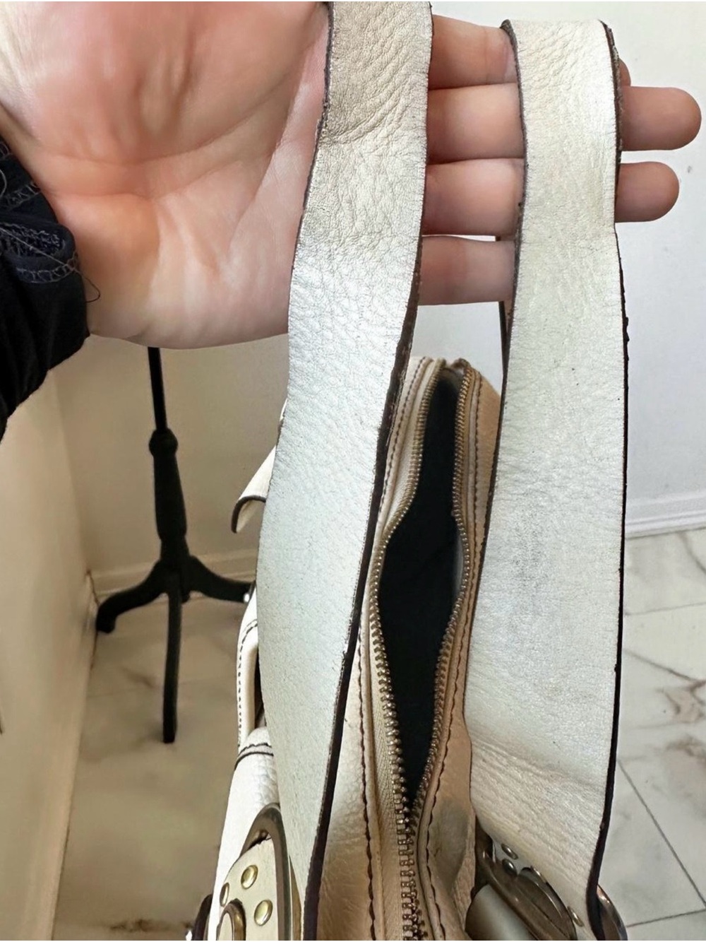 Michael Kors Zoe cream Pebbled Leather Dual Pocket Shoulder Bag - Picture 9 of 9
